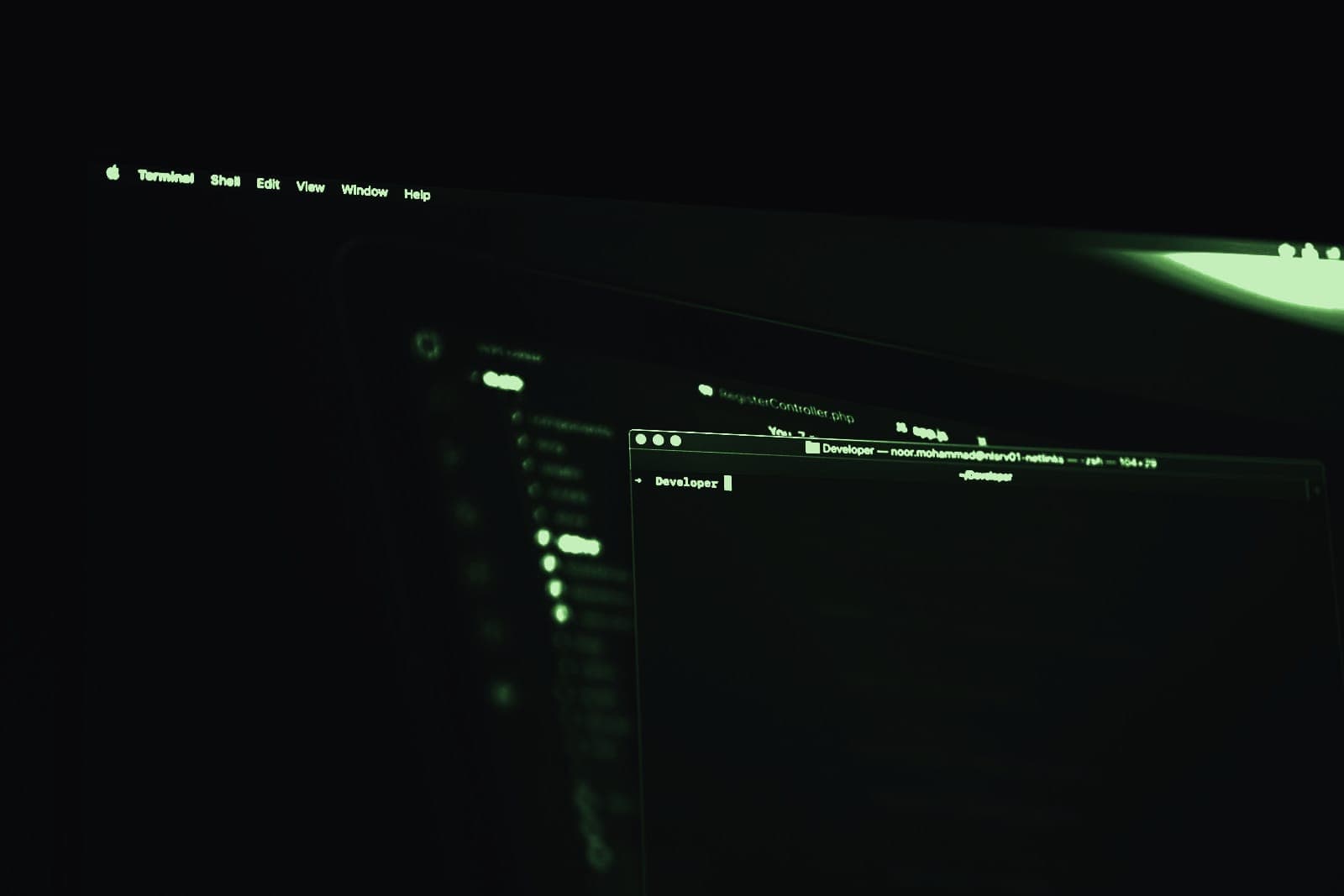 Source code on a monitor in a dark room