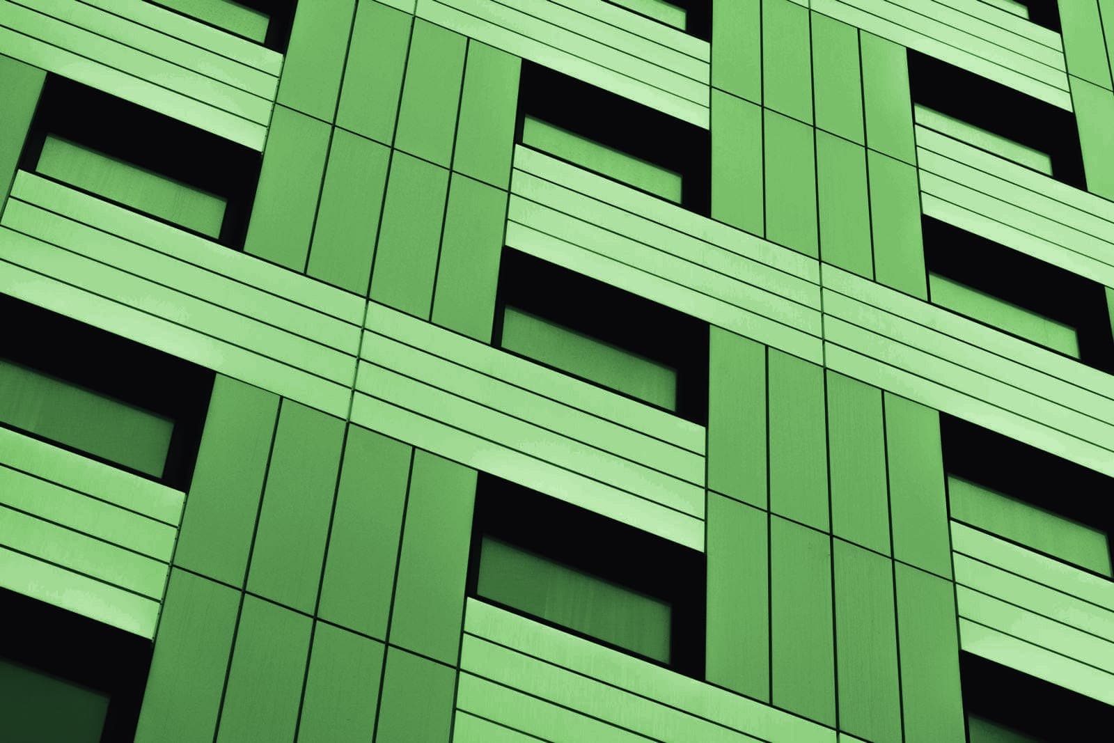 A regular grid of windows across a building facade